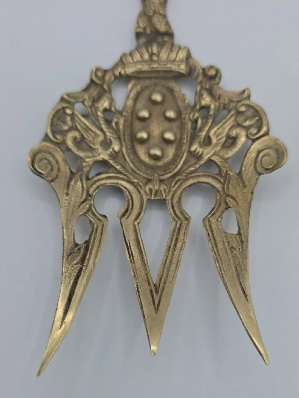 Montagnani Italy Brass Ornate Serving Spoon/Fork - Lion Handles